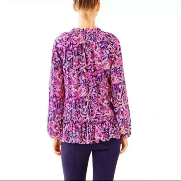 Lilly Pulitzer Savanna Long Sleeve Top Bright Navy Swing Of Things Size S - Picture 4 of 11